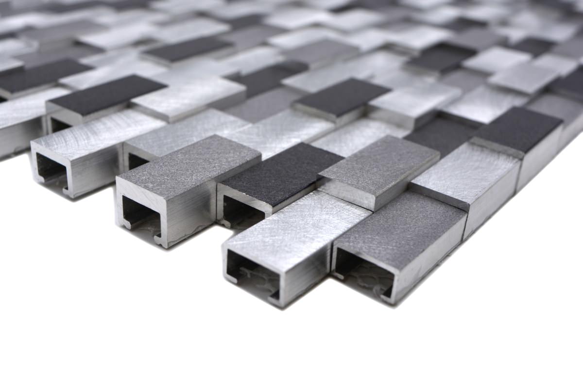 3D Brickbond Silver Chequered Aluminum Mosaic Tile