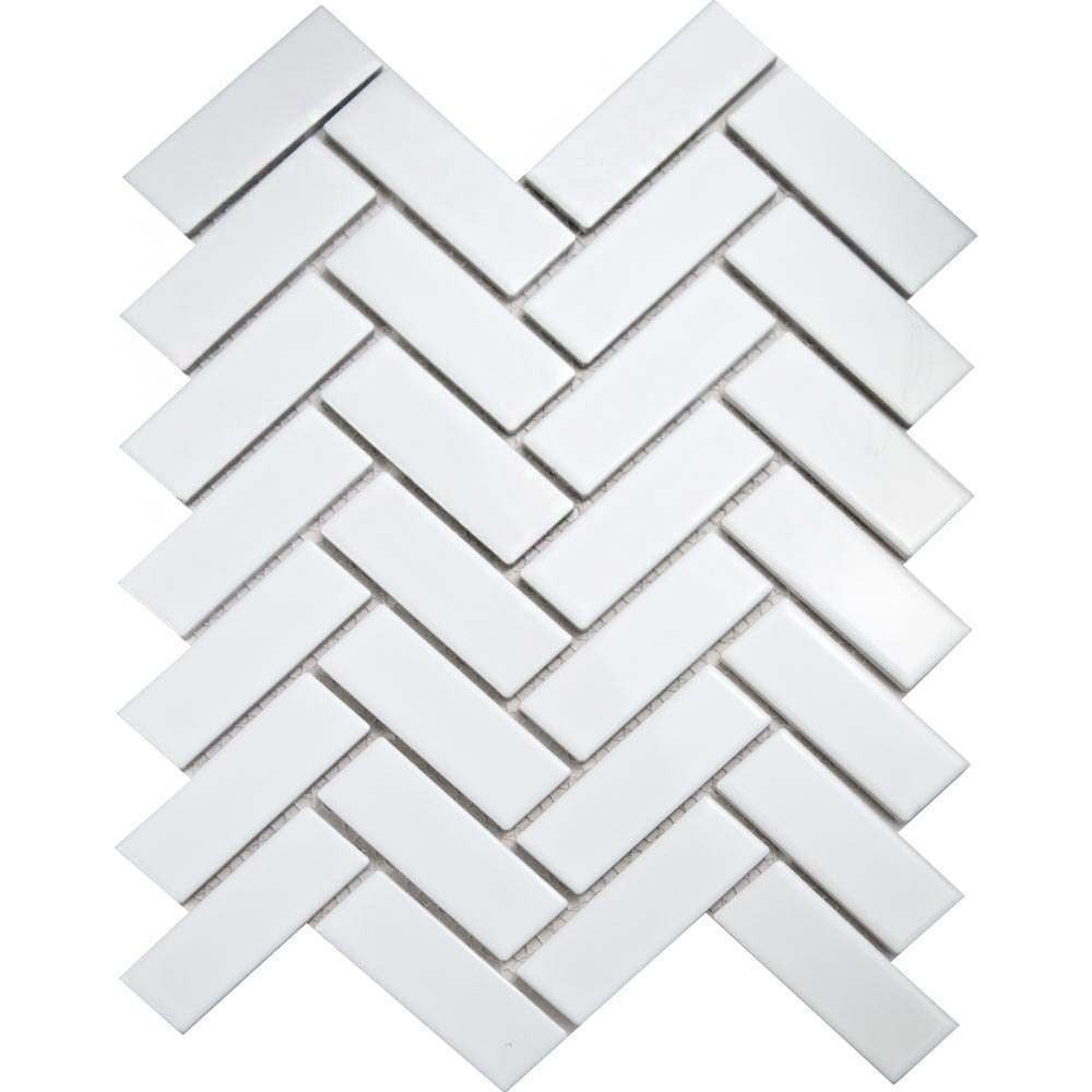 White Gloss Herringbone Wall and Floor Mosaic Tile - Luxury Tiles UK