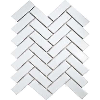 White Gloss Herringbone Wall and Floor Mosaic Tile