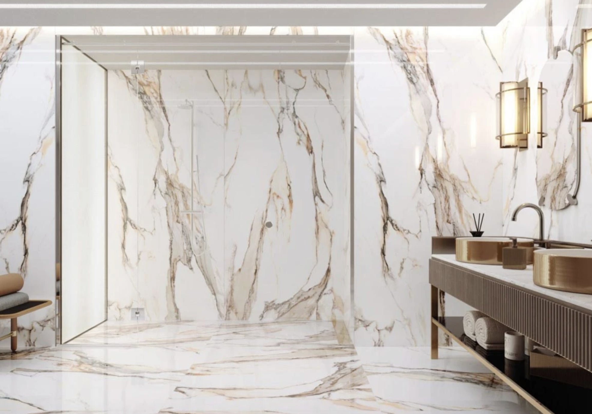 Gold Marble Effect 60x120cm Wall and Floor Porcelain Tile - Luxury Tiles UK