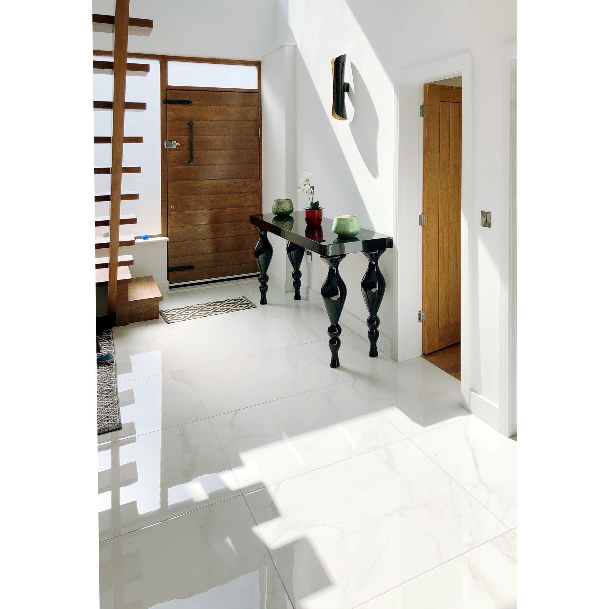 Bianca Polished White Marble EffectTile 800x800mm - Luxury Tiles UK