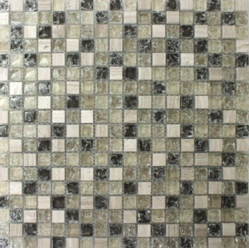 Felix Natural Glass and Green Grey Stone Mosaic Tile - Luxury Tiles UK