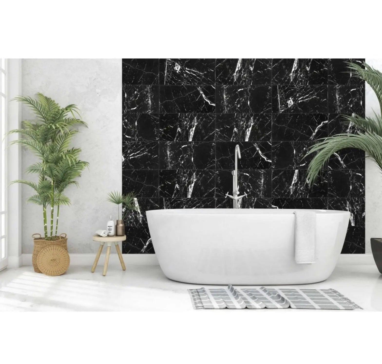 White Gold & Jet Black Marble Effect 600x300mm Wall Tile Luxury Tiles