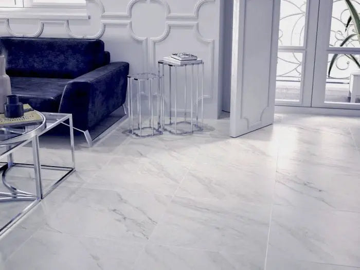 Calacatta Matt White Marble Effect Porcelain Tile 60cm x 60cm - Luxury Tiles UK