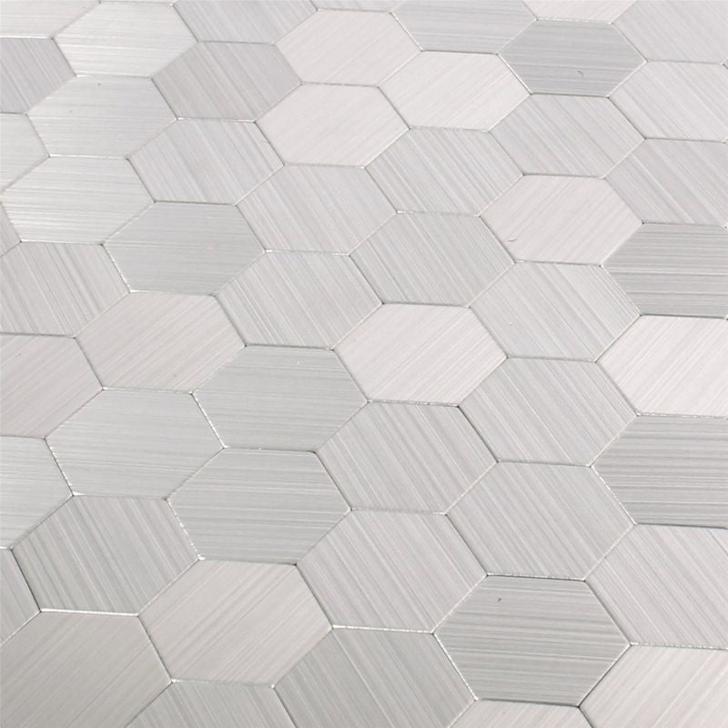 Self Adhesive Silver Steel Hexagon Mosaic Tile 320x320 mm - Luxury Tiles UK