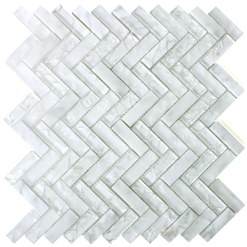 Malawi White Natural Stone Herringbone Mosaic - Luxury Tiles UK