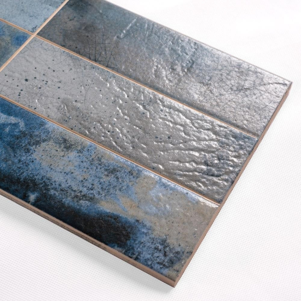 Denim Blue Textured Ceramic Wall Tile - Luxury Tiles UK