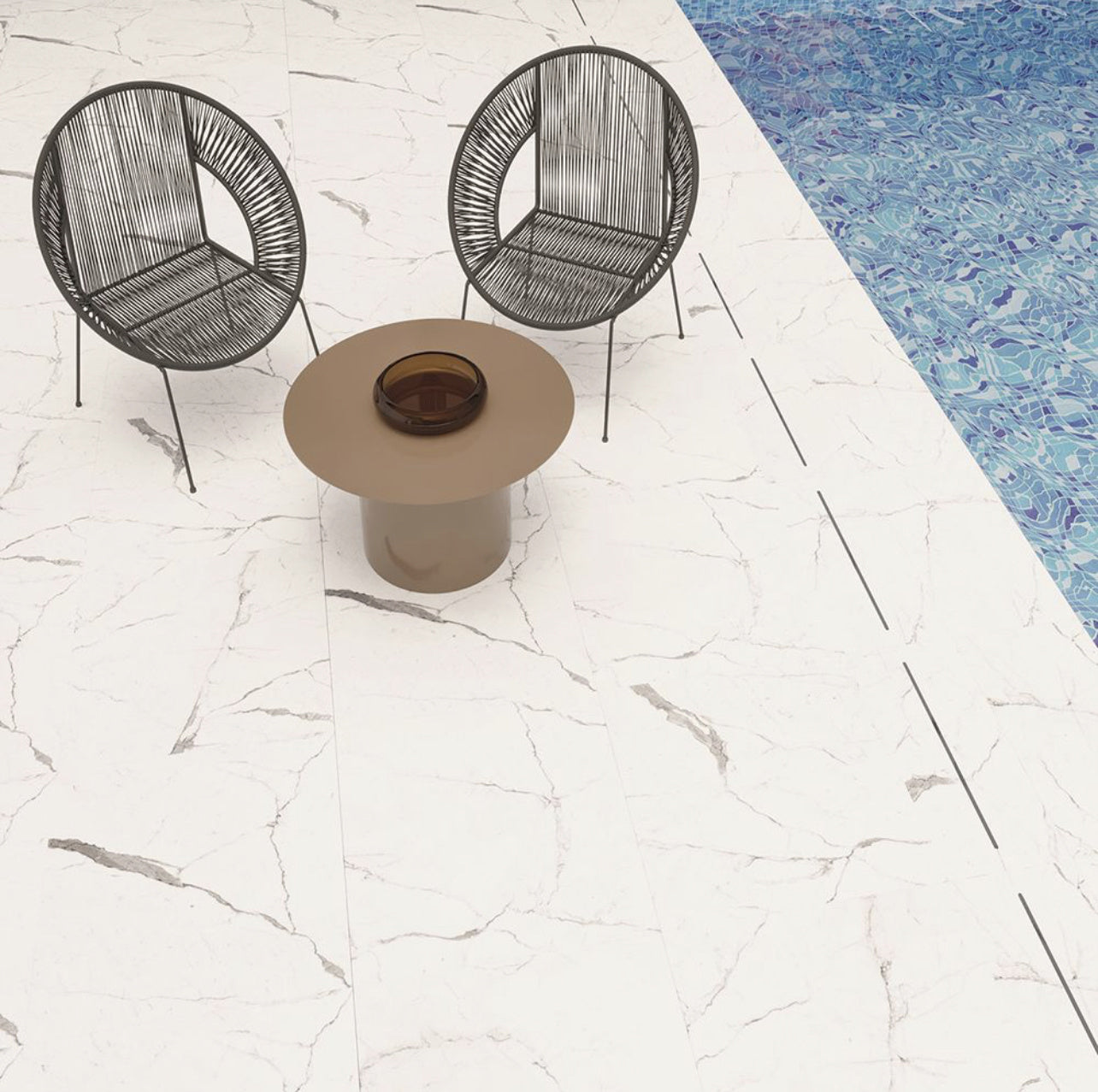 Calacatta Marble Effect 60x60cm Anti-slip outdoor slab - Luxury Tiles UK