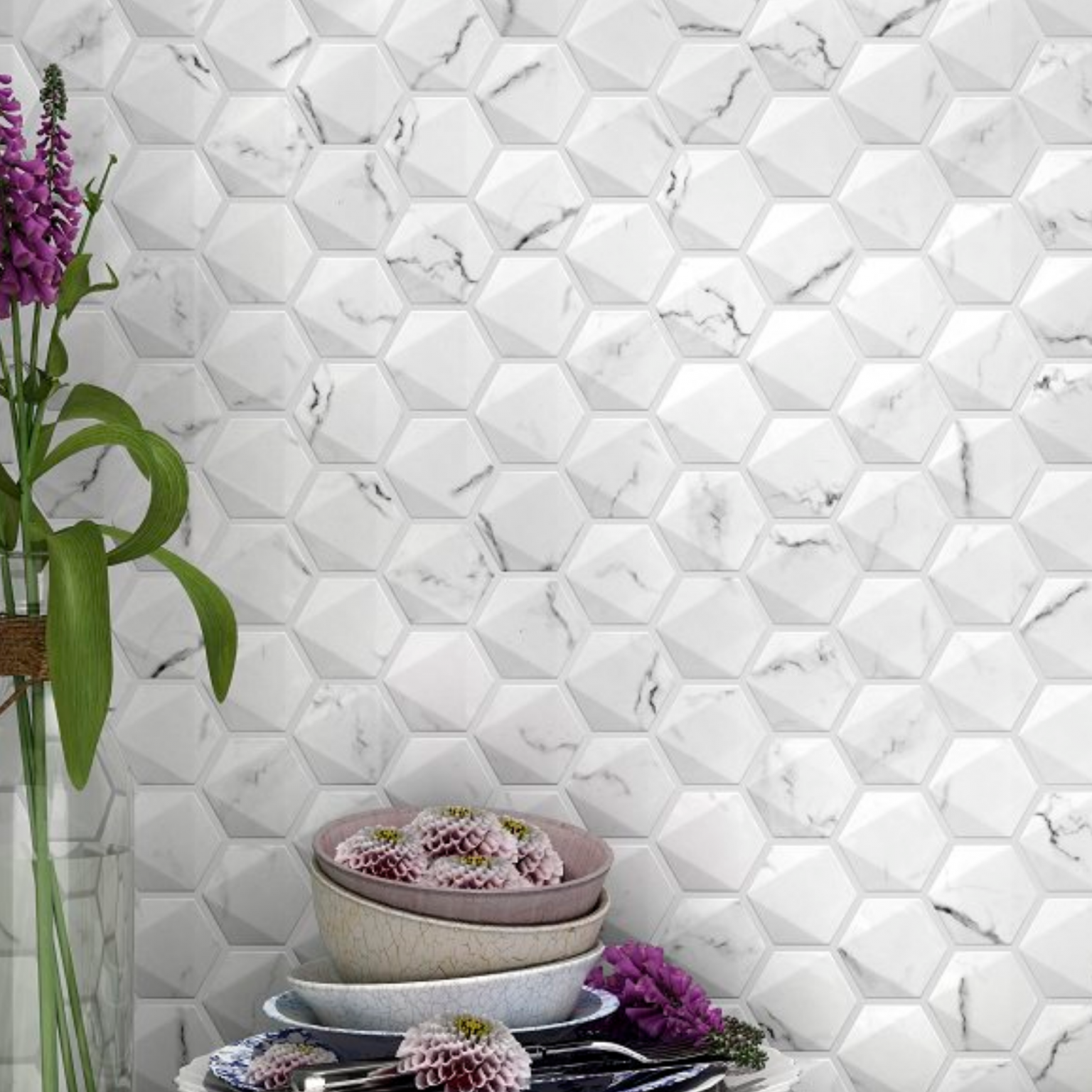 Marble Hexagon Matt Mosaic Tile - Luxury Tiles UK