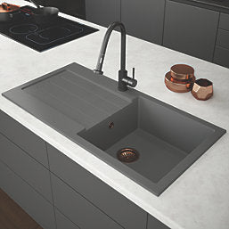 Comite Grey Single Bowl & Drainer Inset Sink, PDT-000076 - Luxury Tiles UK