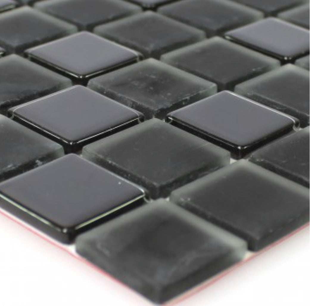 Black Peel and Stick Glass Mosaic Tile -Self Adhesive - Luxury Tiles UK