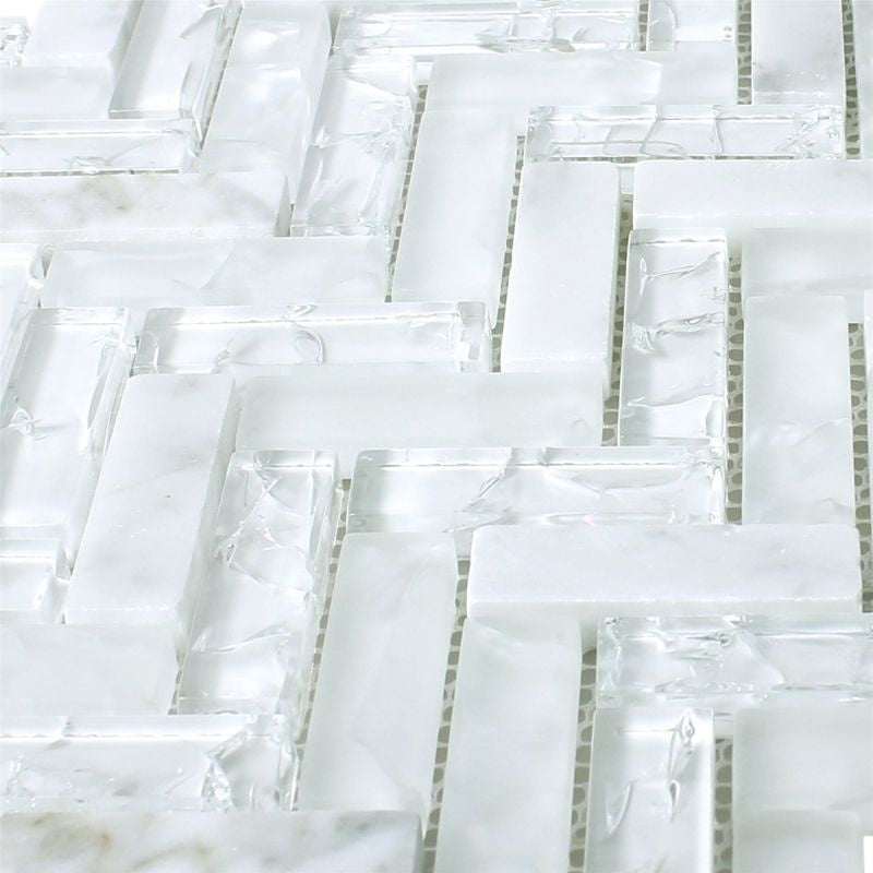 Malawi White Natural Stone Herringbone Mosaic - Luxury Tiles UK