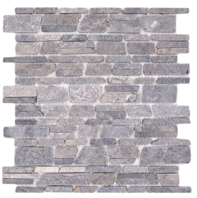 Grey Mix Linear Splitface Wall and Floor mosaic Tile - Luxury Tiles UK