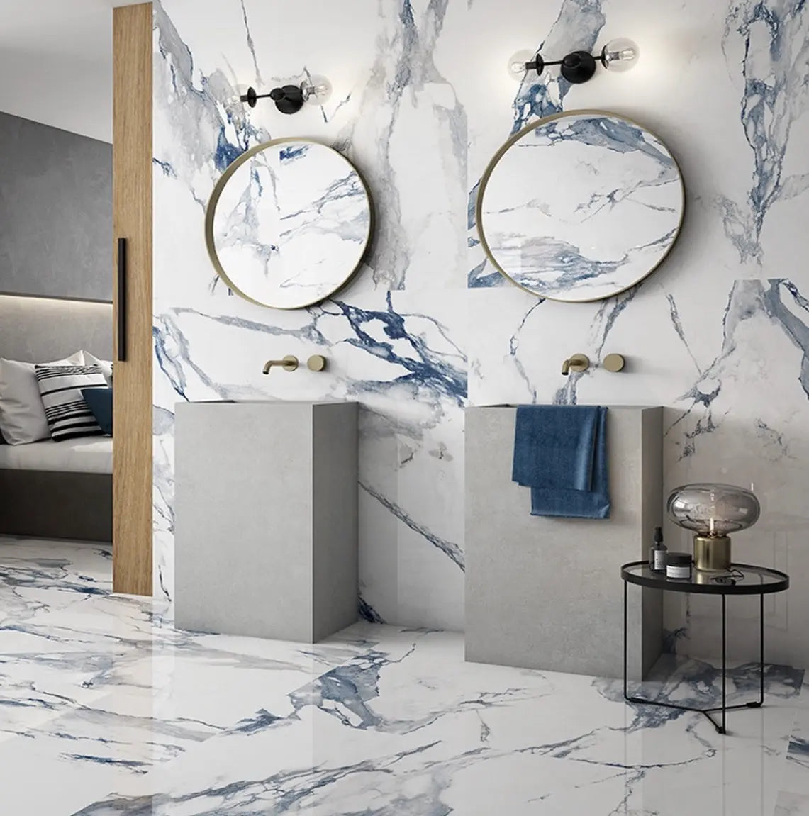 Blue Marble Effect 1200x600mm Porcelain Tiles by Luxury Tiles