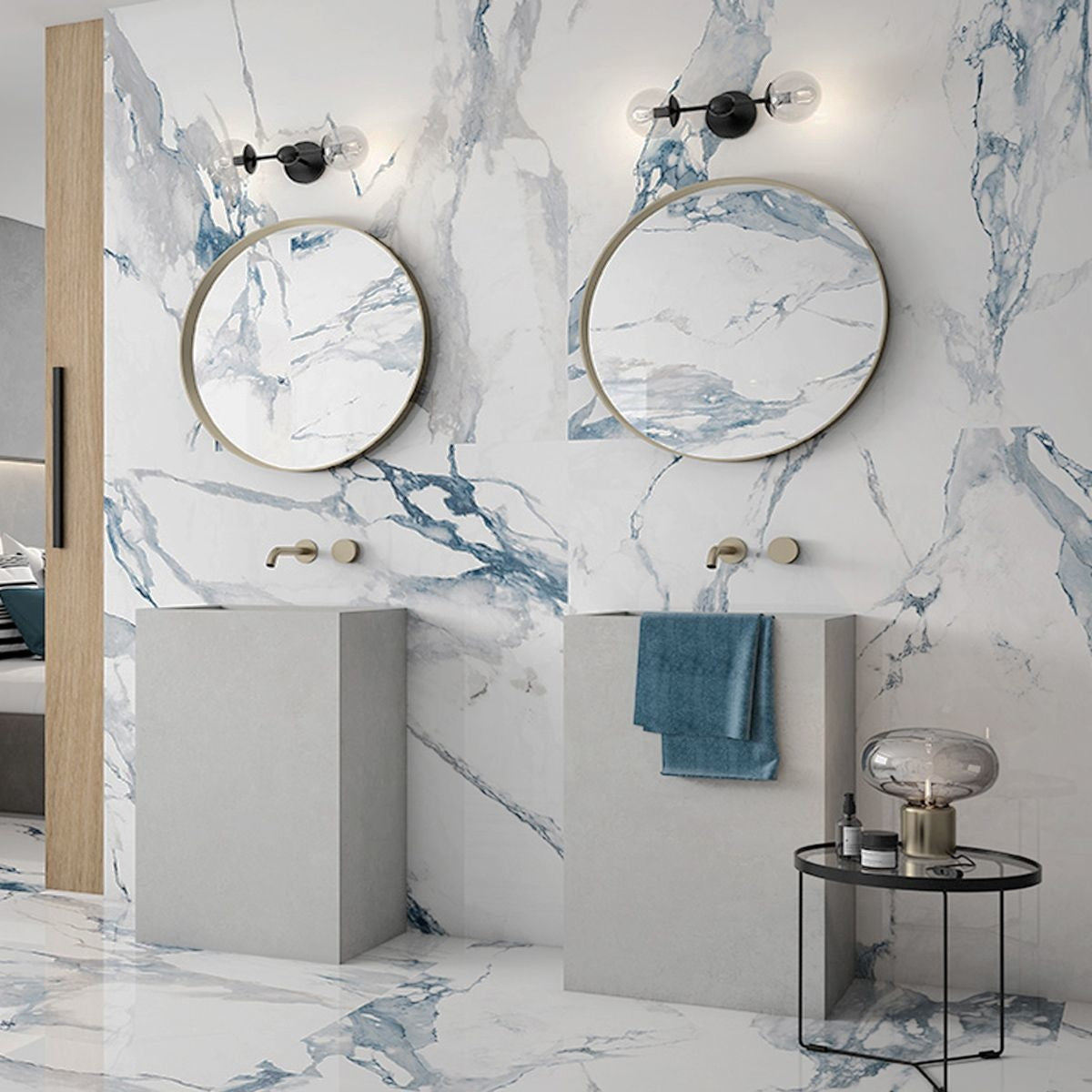 Marble effect bathroom porcelain tiles gloss 