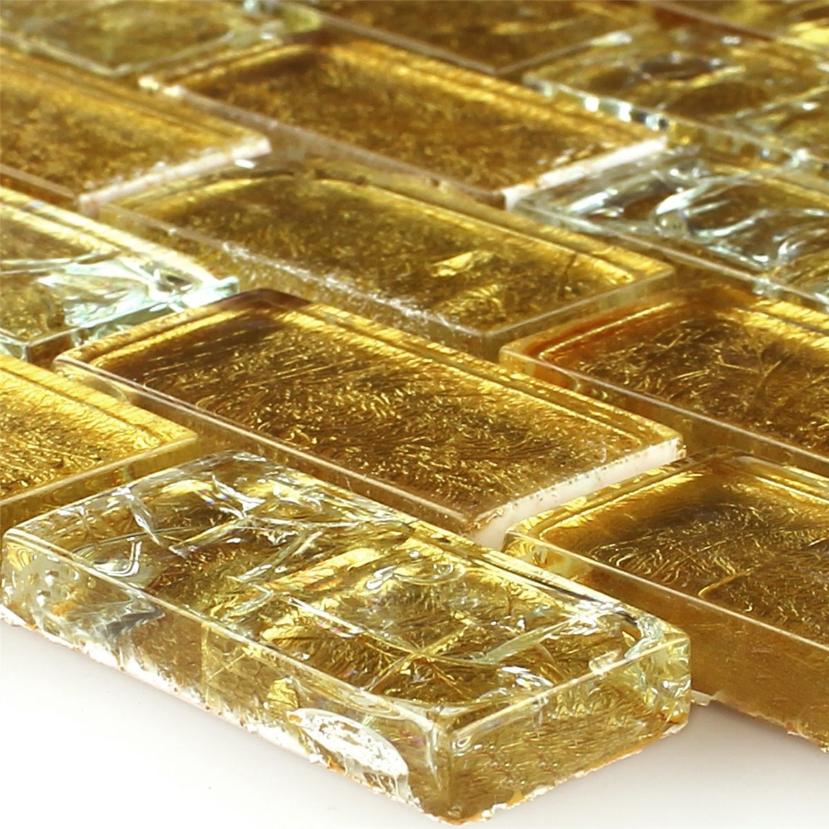 Gold Frosted Glass Brick Mosaic Tile 30x30cm