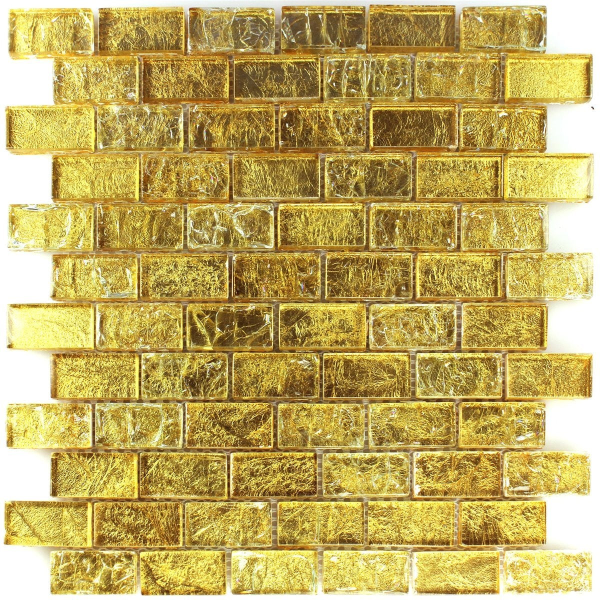 Gold Frosted Glass Brick Mosaic Tile 30x30cm 