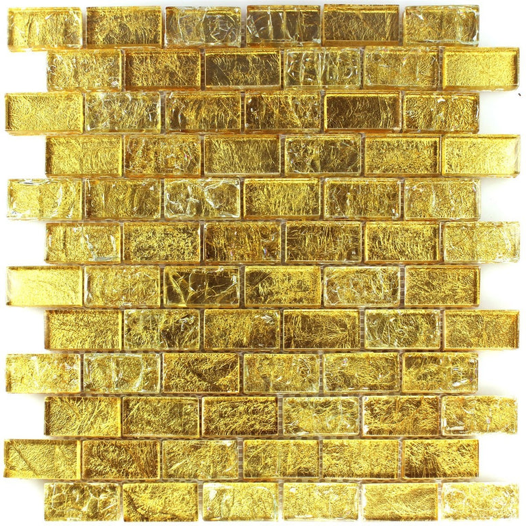 Alexandra Gold Frosted Glass Brick Mosaic Tile 30x30cm