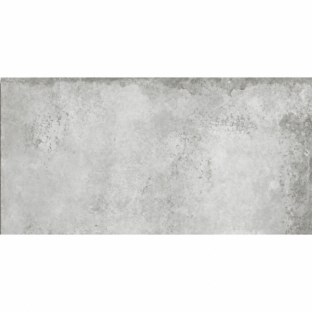 Close-up of Alloy Pearl semi-polished porcelain tile showing pale grey tones and mottled weathered detailing.