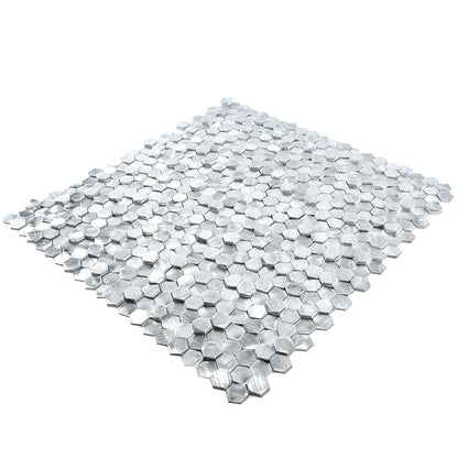 Silver Hexagon mosaic made from metal by luxury tiles UK