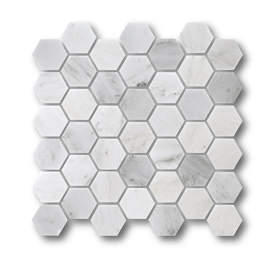 white honed marble hexagon mosaic