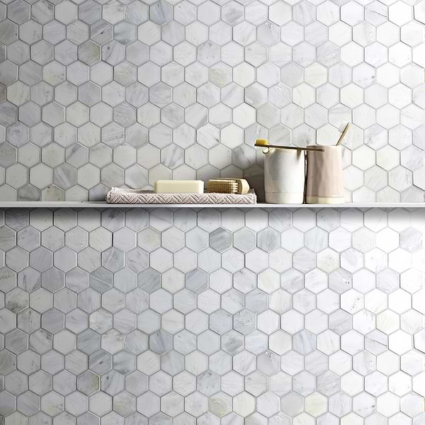 white grey veined marble mosaic 
