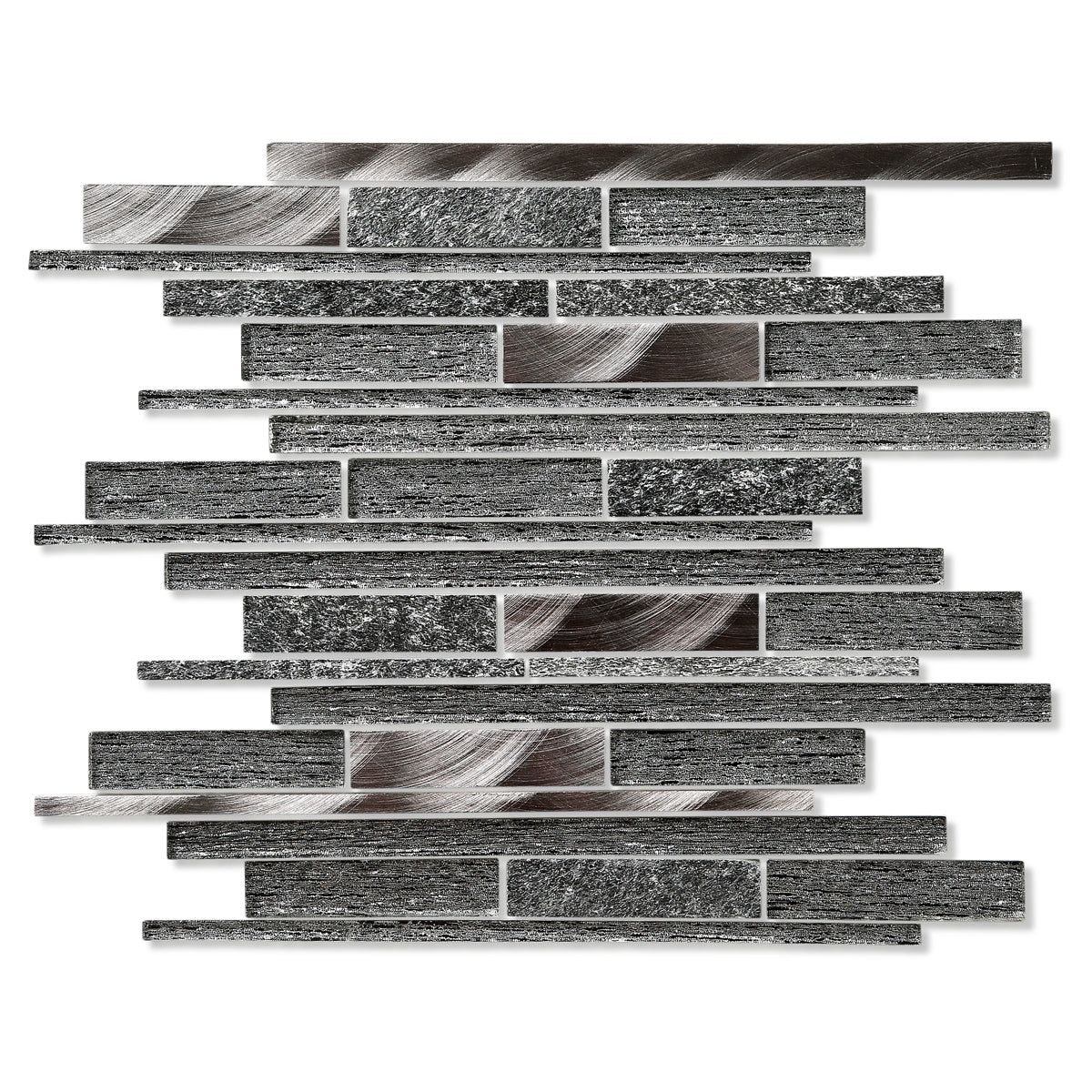 Aspire Dark mosaic tile in black and grey tones with glass