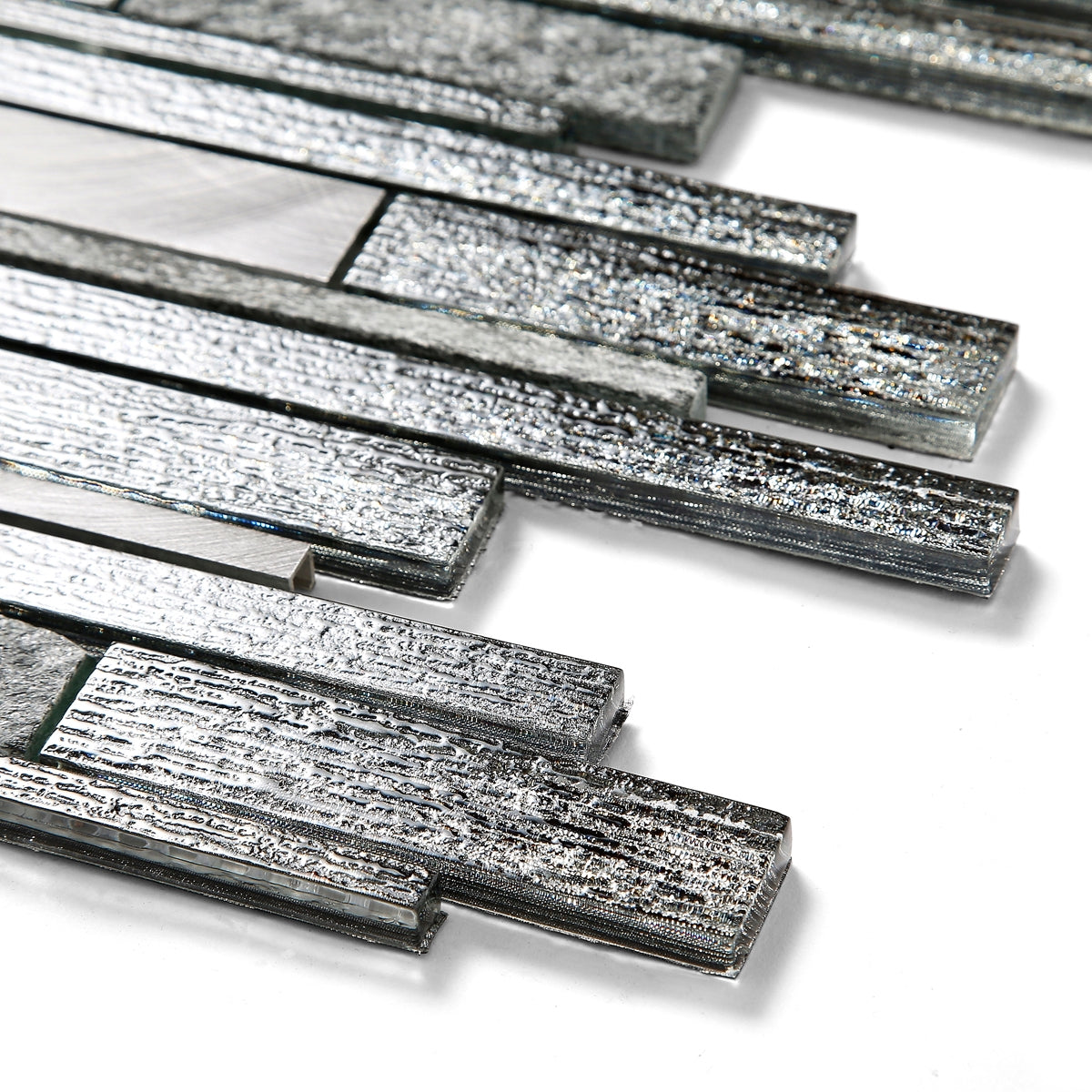 stone and metal linear strips on mesh backing for kitchen splashbacks and bathroom walls
