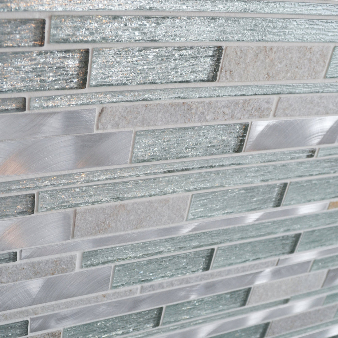 White quartz silver metal mosaic tile 