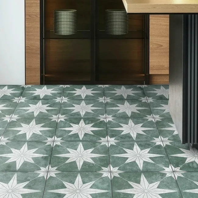 Green Pattern Matt Floor Tiles