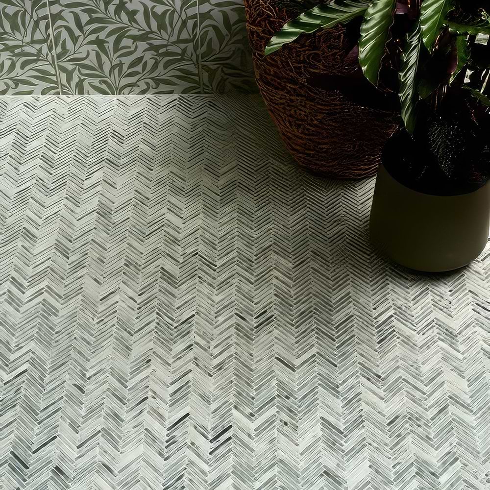 Green marble herringbone floor  
