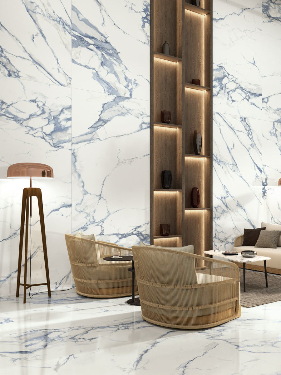 Blue Marble Effect Polished Rectified Porcelain wall tile