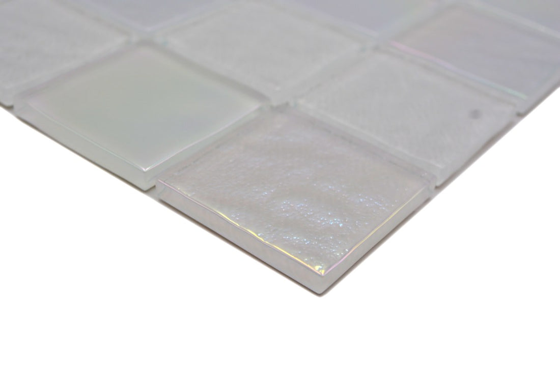 Close up white pearlescent mosaic tile 
