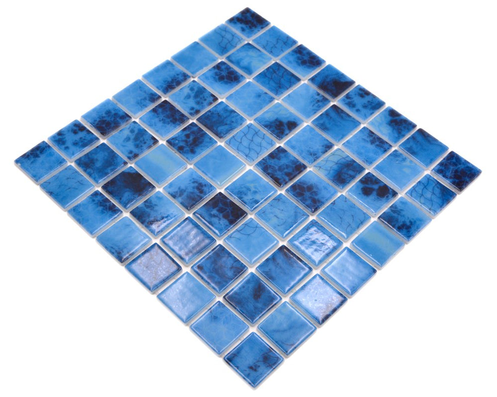 Luxury blue glass pool mosaic tiles with glossy lagoon-inspired finish