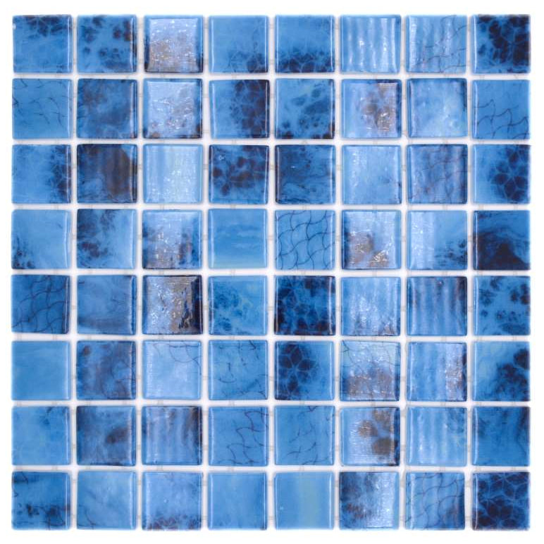 Azure Lagoon blue glass pool mosaic tiles with layered cobalt and azure tones
