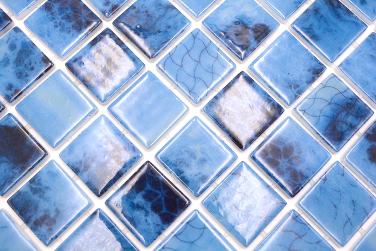 Frost resistant blue glass mosaic pool tiles for indoor and outdoor wet areas