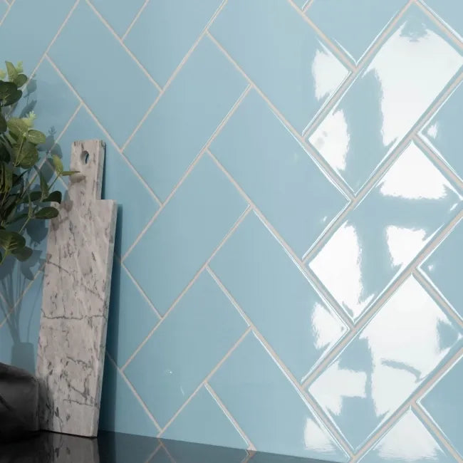 Blue Gloss Flat Metro Bathroom Wall Tiles