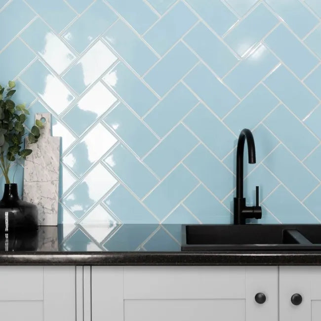 Blue Gloss Flat Metro Wall Tiles 