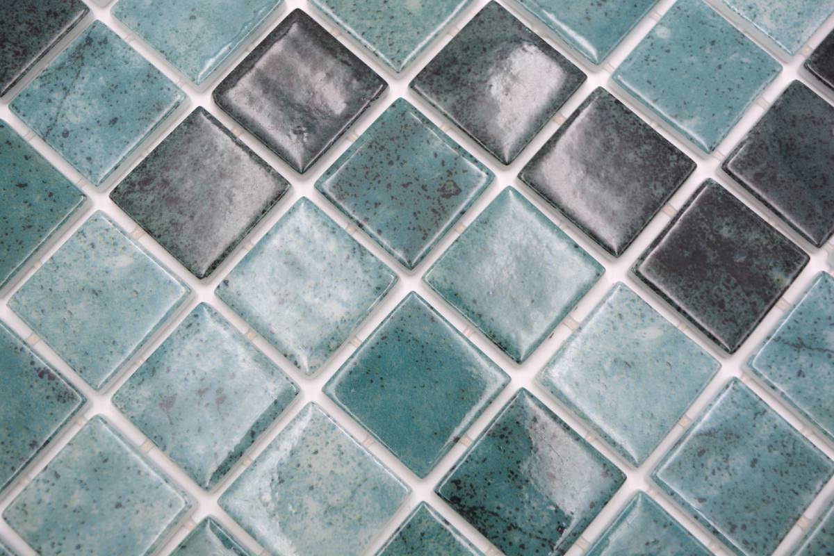 Bali Lagoon green glass pool mosaic tiles with multi-tone emerald and jade finish