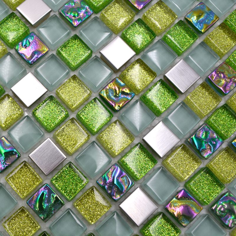 Green Metal glass mosaic tiles for walls - Luxury Tiles UK