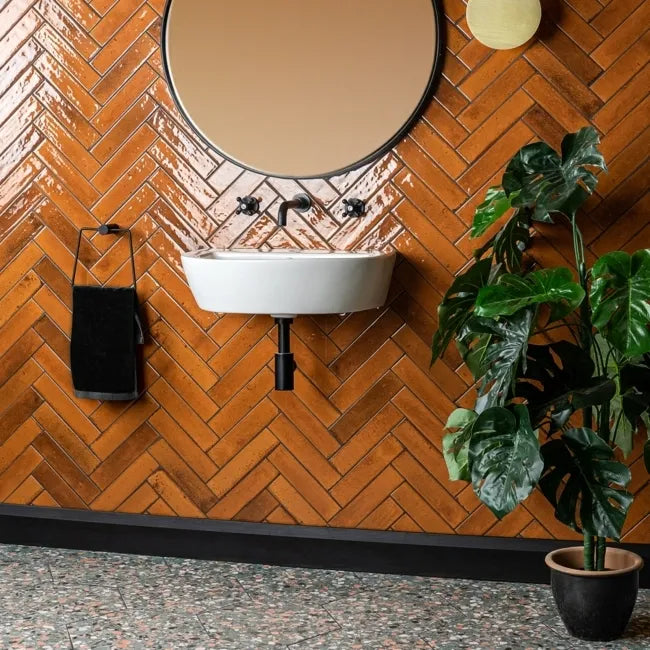 Burnt orange bathroom wall tiles 