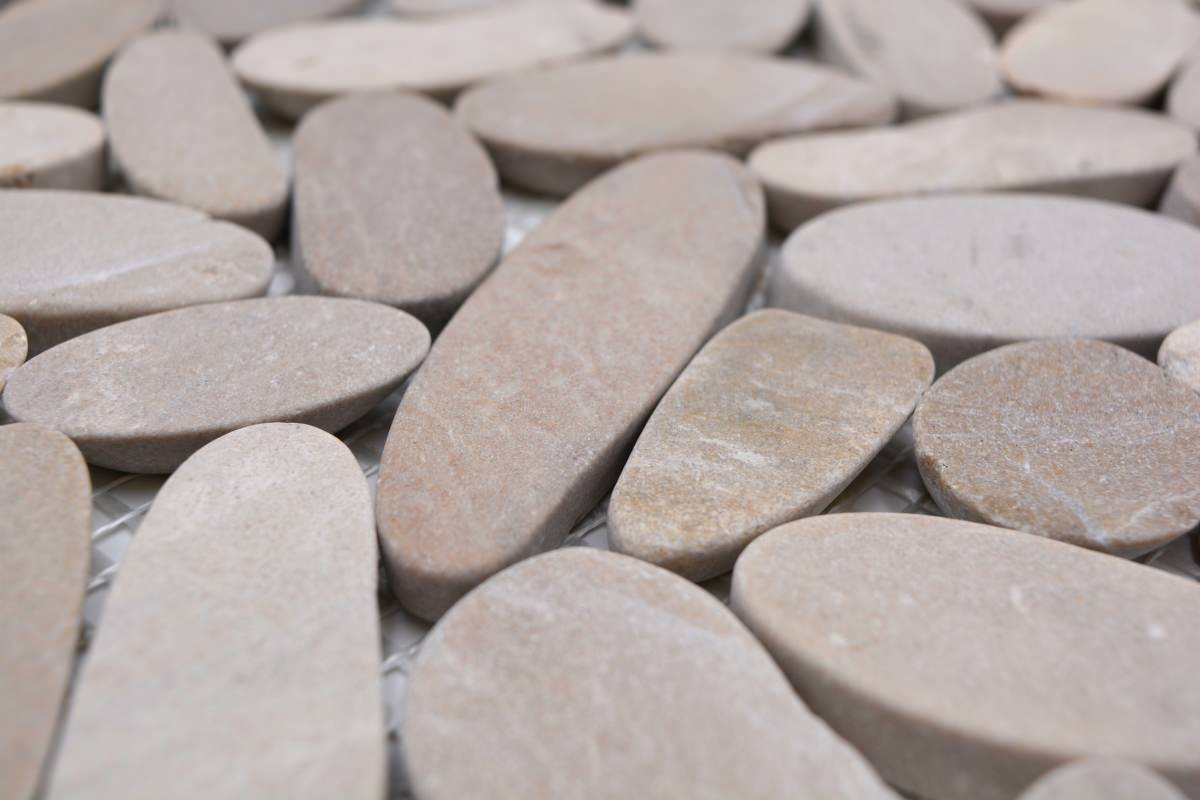 Beige natural stone pebble mosaic sheet suitable for wet rooms and floors