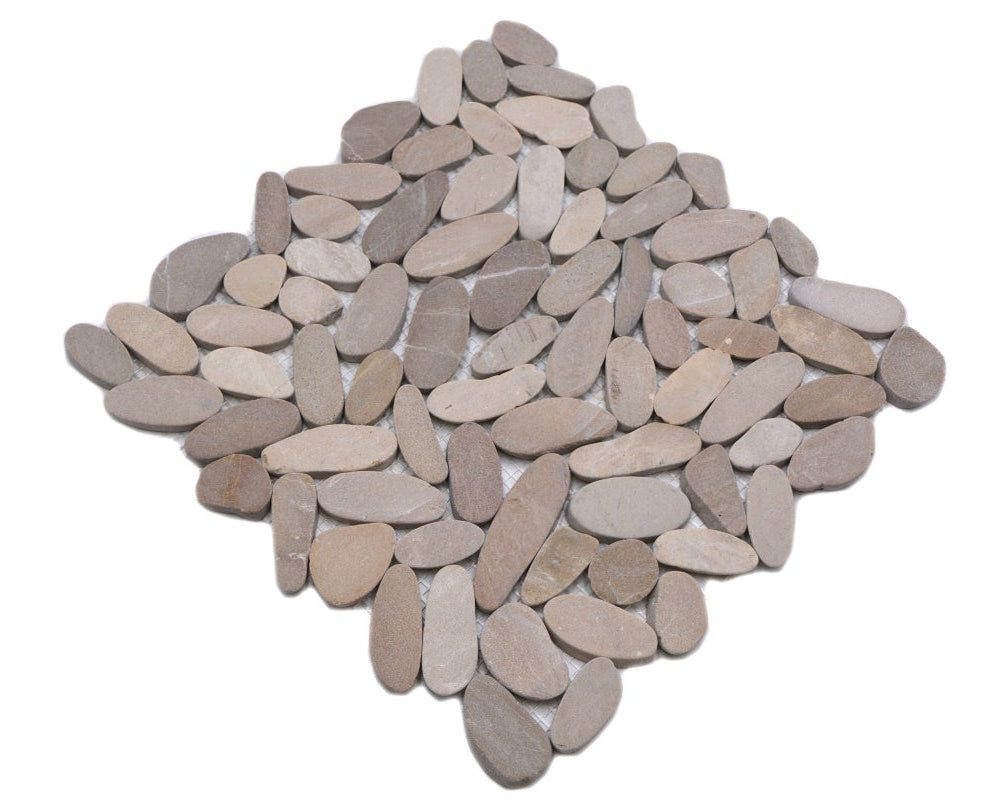 Matt beige pebble mosaic tile sheet for bathroom walls and floors