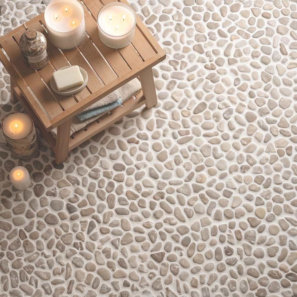 Ceramic Rectangular Pebble Tile Beige Hawaii Pebble Mosaic Tiles