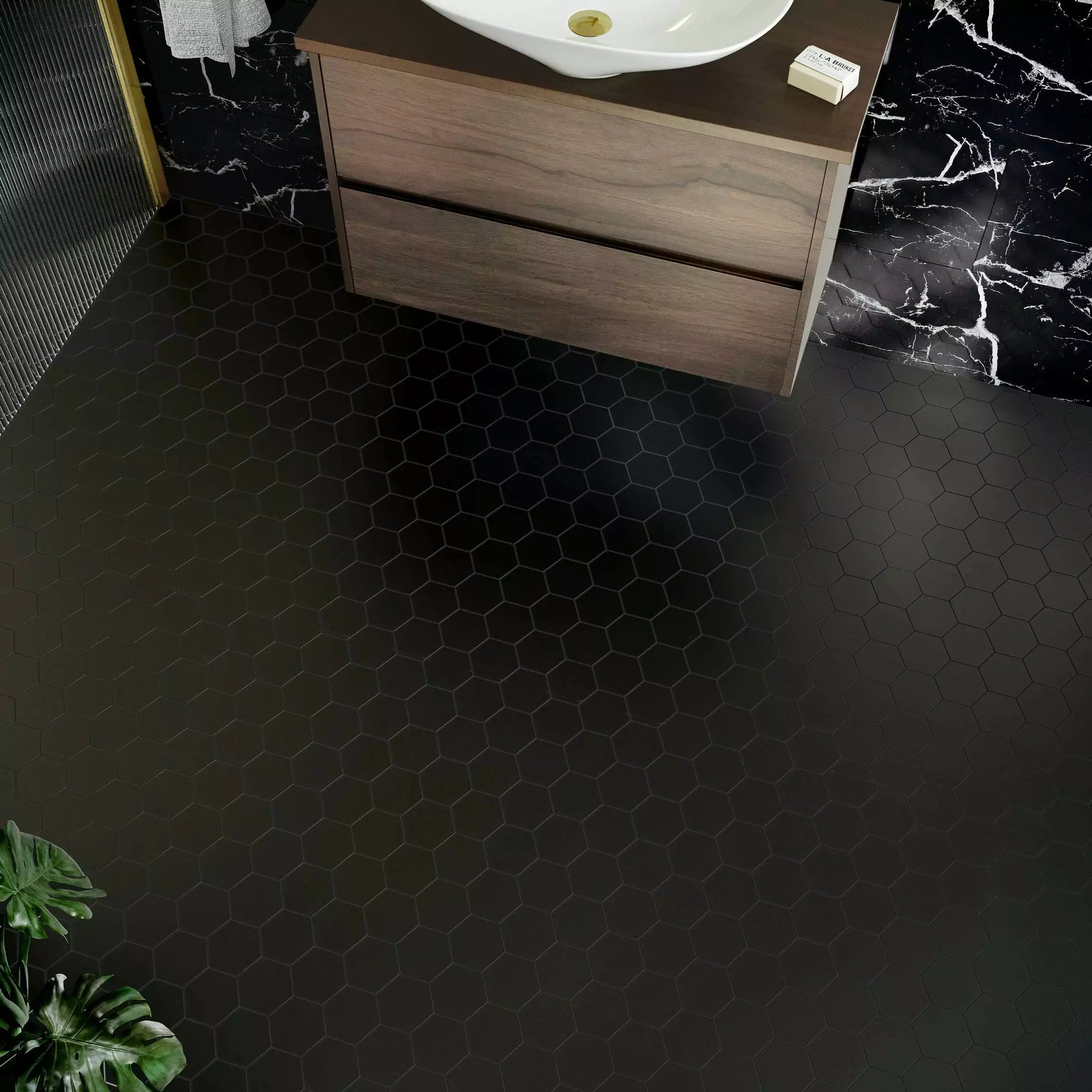 black hexagon matt mosaic tile