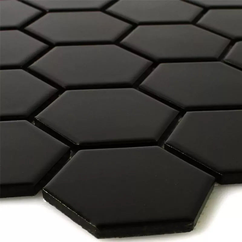 Close up Black Hexagon Matt Mosaic Tile Floor & Wall