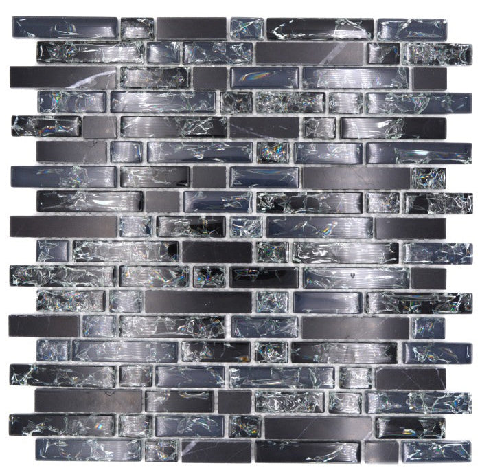 Black Marble Crackle Brickbond Mosaic Tiles