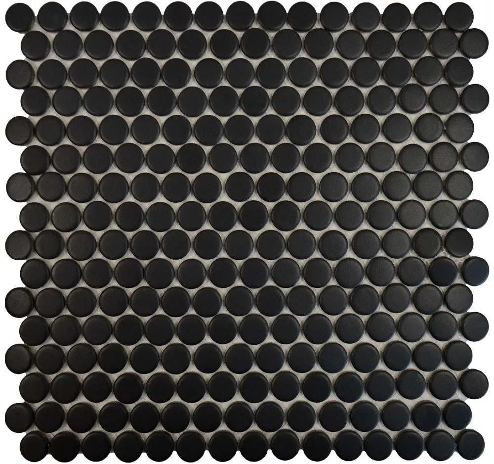 Black Matt Penny Circle Mosaic Tile | Luxury Tiles UK
