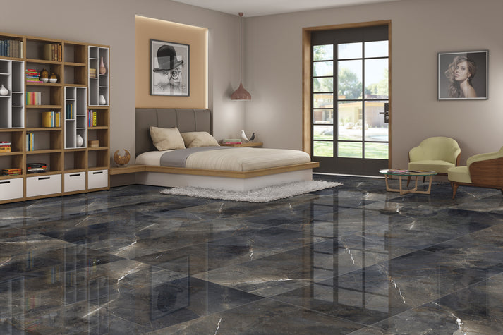 Black Polished Tile 60x120 cm | Black Gloss Porcelain Tile