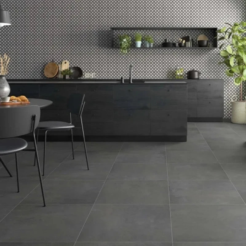 Black Titanium Concrete Effect Floor Tile 600x600 mm